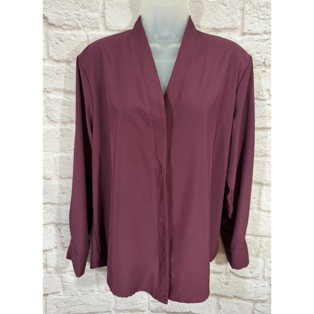 Eileen Fisher Womens Button Front Top XL Rich Deep Purple V Neck Career Business